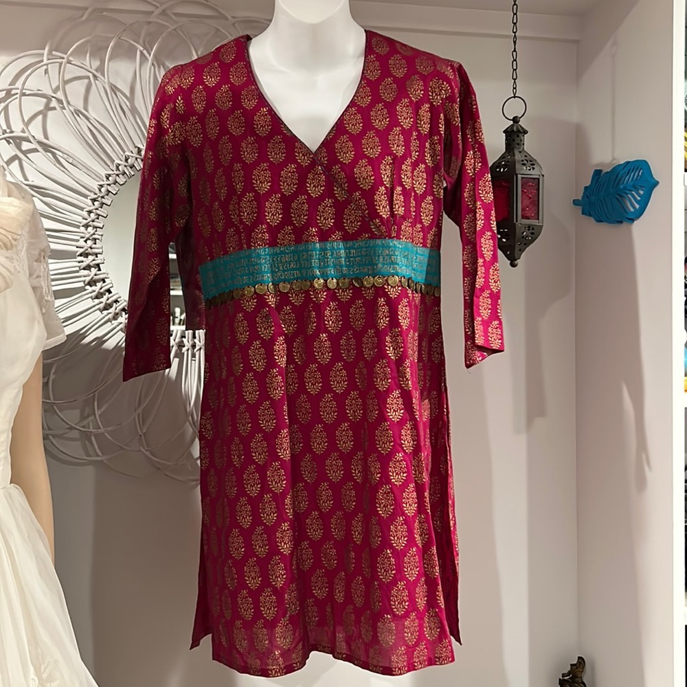 West side Cotton Tunic Mini Dress V Neck